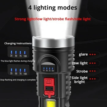 Naujas Atvykti P100 ryškus LED USB Įkrovimo Šviesos Nešiojamų Lauko 800M Matomas Žibintuvėlį, Fakelą Itin Šviesus Žygiai