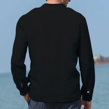 Vyrų mados laukinių top marškinėliai kieto spalvų atsitiktinis palaidų medvilnės ir lino kišenėje ilgomis rankovėmis retro viršuje рубашка мужская 40*