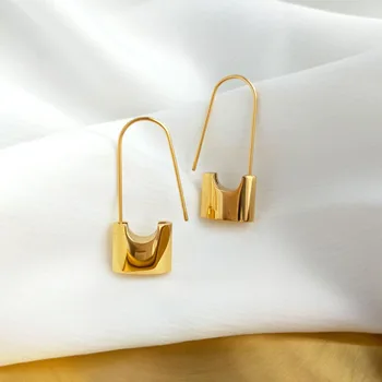 Geltonos Aukso Auskarai Moterų Mados Prekės Ženklo Dizainas Užraktas Auskarai Ponios Europos Vintage Stiliaus Pakabukas Auskarai Mergaites