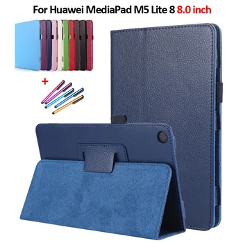 Etui for Huawei Mediapad M5 Lite 8 colių Tablet Atveju Lankstymo PU Odos Stovėti Flip Dangtelis, Huawei Mediapad M5 Lite 8 Case + Rašiklis