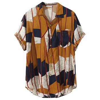 2021 Atsitiktinis Palaidų Havajų Shirt Mens Spalvinga Vertikaliai Dryžuotas Geometrijos Trumpas Rankovės Marškinėliai Vyrams korėjos Drabužių Plius Dydis 4XL