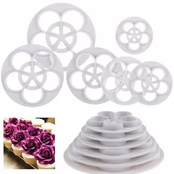 6Pcs/set Rose Gėlės Žiedlapis Formos Plunžeriai Karpymo Dekoravimo Priemonės Tortas Sugarcraft Minkštas Slapukus, Konditerijos gaminiai, Įrankiai