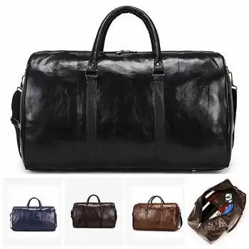 Kelionės odos duffle didelis nepriklausomų sporto maišai krepšys bagažo juoda pečių maišą juodaodžius vyrus, zip