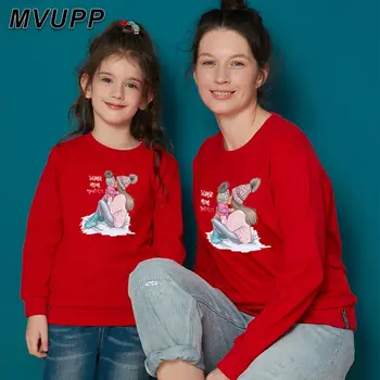 Motina ir dukra ilgomis rankovėmis palaidinukė puikus Žiemos juokinga spausdinti Tiktų Vaikams Vaikams Šiltų drabužių, Šeimos Atitikimo kūdikių mergaitės