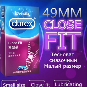 Durex Close Fit Prezervatyvai 49mm mažo Dydžio Prezervatyvas 12pcs Griežtesnė Natūralaus Latekso Penio Movos Vyras ir Moteris Suaugusiųjų Sekso Produktus