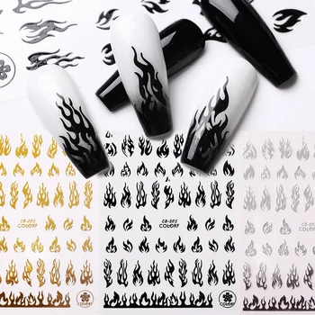 3D Holographics Ugnies Liepsna Nagų Lipdukai Slankiklį Aukso Black Naujųjų Metų Lipdukai 