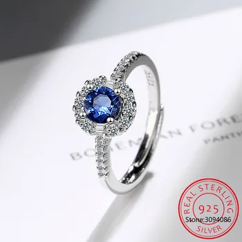 Nekilnojamojo 925 Sterlingas Sidabro, Mėlyna Cirkonis Apvalus Žiedas Mados Moterų Mielas Fine Jewelry 2021 Minimalistiniai Aksesuarai Dovanos