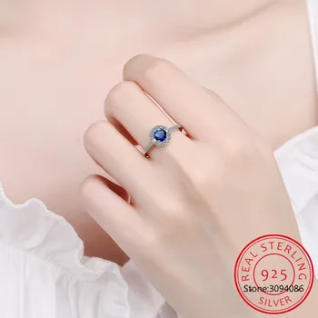 Nekilnojamojo 925 Sterlingas Sidabro, Mėlyna Cirkonis Apvalus Žiedas Mados Moterų Mielas Fine Jewelry 2021 Minimalistiniai Aksesuarai Dovanos