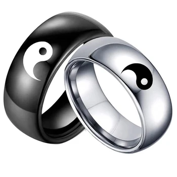 Paprasta Yin Yang Chi, Pora Žiedus Mylėtojas Juoda Balta, Nerūdijančio Plieno, Moterų, Vyrų Vestuvių Žiedas Valentino Dienos Dovanos