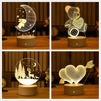3D Lempa Vaikams Gimtadienio Triušis Velykų Apdailos Naktį Šviesos Akrilo LED Nakties Šviesos Valentino Diena Dovana Vestuvių Baby Shower