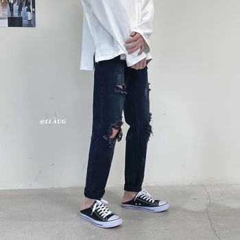 2021 Naujų Didelių Skylę Vyrus Kankina Džinsai Korėjos Stiliaus Hip-Hop Vyriškos Kelnės Atsitiktinis Palaidų Streetwear Moterų Mados Džinsus