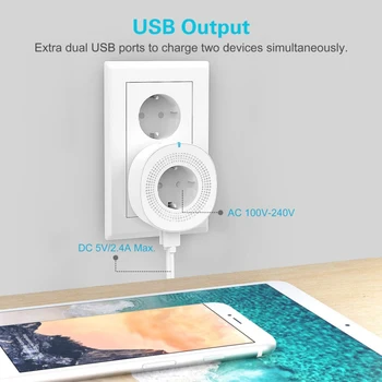 TUYA Smart Plug ES Standartas Su Dvigubu USB 10A AC100 - 240V WiFi Nešiojamų Smart Home Lizdas Paramos Alexa 