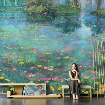 Beibehang užsakymą Šiaurės aliejaus tapybai sielovados tapetai, vandens lelija kraštovaizdžio freskos kambarį, TV foną už sienos