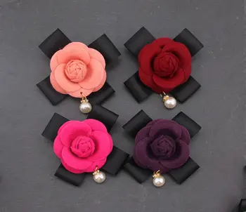 Korėjos Medžiaga Rožių Gėlių Camellia Perlas Dideli peteliškę Sages Moterims Neckpin Bowtie Marškinėliai Suknelė Apykaklės Pin Aksesuarai Dovanos