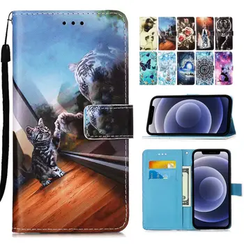 Cat Lion Rose Wallet Case For Apple iPhone 12 Mini 2020 11 12 Pro Max X XS Max 6G 7G 8G Card Slot Coque Kids Holster SE2020 O03D