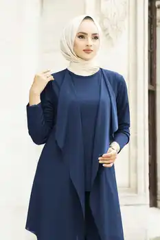 Sudaro Kelnes ir ilgomis rankovėmis Tunika su rufflesTurkey Musulmonų Mados Suknelė, Hijab Islamas Drabužių Dubajus Istanbulsty 2021