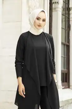 Sudaro Kelnes ir ilgomis rankovėmis Tunika su rufflesTurkey Musulmonų Mados Suknelė, Hijab Islamas Drabužių Dubajus Istanbulsty 2021