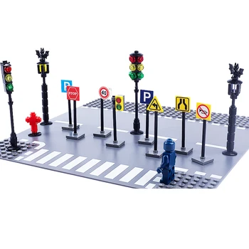 Miestas šviesoforo ženklų, Gatvių Lempos Kelių Indikatorius geležinkelio Trasos Statyba Blokai Duomenys Priedas Suderinamas Žaislai Vaikams
