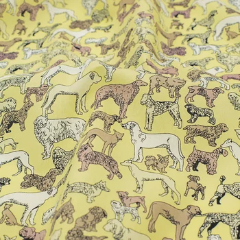 Geltona gyvūnų pasaulio spausdinti grynos medvilnės audinio suknelė tissus coton imprimé siuvimo telas algodon estampadas ткань as mètre tissu
