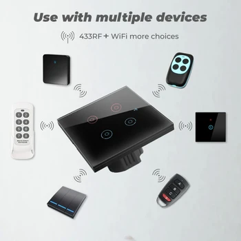 Tuya WiFi Touch Smart 1-4 Gauja Jungiklis, Šviesos, Be Neutralaus Laido Stiklo Siena ES dvipusis Valdymo 220V Laikmatis Alexa 