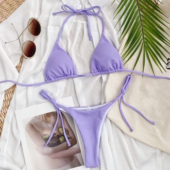 Tankini maudymosi ponios micro mėlynos spalvos maudymosi kostiumą, bikini brazilijos nustatyti Tvarstis violetinė Mažas juosmens Mini maudymosi kostiumėliai moterims dviejų dalių