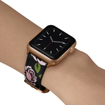 Dizainas Gėlių Odinis Dirželis, Apple Watch Band Serijos 6 SE 5 4 3 2 Gėlių Spausdinti Originali Apyrankė IWatch 42/44mm 38/40mm