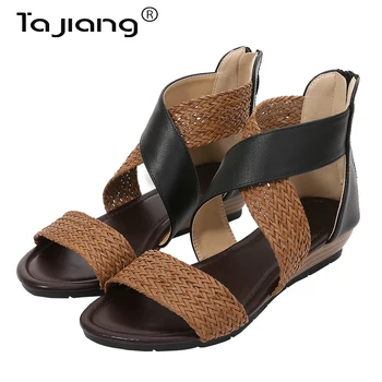 Ta Jiang Naujas bohemijos stiliaus pintas diržas pleišto kulno moterų sandalai retro romos batai vasaros kovotojas sandalai T9116-1