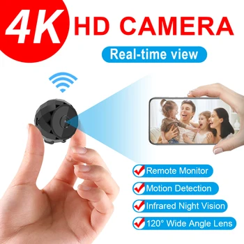 Mini Kamera 4K vaizdo Kamera WiFi Smart Wireless, vaizdo Kameros IP Hotspot HD Naktinio Matymo Vaizdo Mikro Mažųjų Kamera Judesio Aptikimo Magnetas