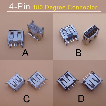 100VNT USB Tipas B A 2.0 Male Female 4 pin ir 5 Pin CINKAVIMAS Vertikalus Kojos PCB 180 Laipsnių Lizdo Jungtis V3 Micro USB Trumpą Dalį,
