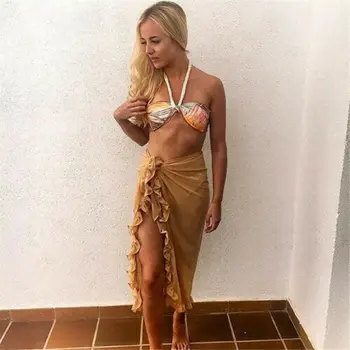 Moterų Tinklinio Vien Sarongas Paplūdimio Cover Up Wrap Ponios Bikini Pareo Maudymosi Kostiumėliai Sijonas
