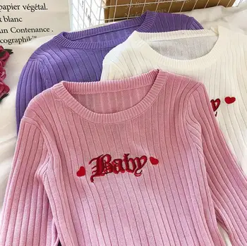 Seksualus Moteriški Harajuku Kawaii Kūdikio Širdies Siuvinėjimo Trumpas Mielas marškinėliai