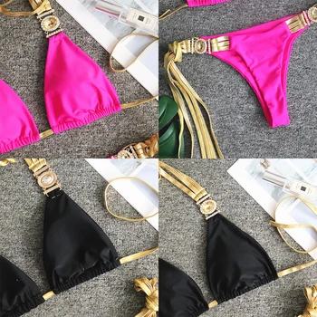 Vasaros 2021 moteriški Drabužiai Ponios Bikini maudymosi kostiumėlį Moteris Aukso Kutas Krištolo ir Deimantų Apdailos Seksualus Backless Paplūdimio Suknelės