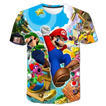 Super Mario Bros Luigi Tshirts Kūdikių Berniukų Marškinėliai Vaikams Drabužių Animacinių filmų T-shirt Vaikų Drabužių trumpomis Rankovėmis Mergaitėms Viršūnes Tee Vaikai