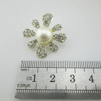 (BT330 27mm)5vnt Gėlių Dramblio kaulo Pearl Metalo Flatback kalnų krištolas Mygtuką