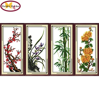 GG Slyvų Žiedų ir Orchidėjų Antspaudu Kryželiu Gėlių Siuvinėjimo Rinkiniai 11CT14CT 
