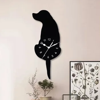 Sieninis Laikrodis Kūrybos PASIDARYK pats Šuo Akrilo Sieninis Laikrodis su Swing Uodega Švytuoklės Gyvenimo Kambario, Miegamasis, Virtuvė, Namų Dekoro