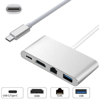 2018 Naujas USB C iki HDMI 4K+ RJ45 Gigabit Ethernet+ USB 3.1 C Tipo Stebulės Adapteris
