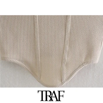 TRAF Moterų Mados Įrengtas Slim Asimetrija Briaunoti Megztiniai tankų Derliaus Backless Platus Dirželiai Moterų Camis Mujer
