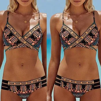 Moterų Bohemijos Push-Up Paminkštinta Liemenėlė Paplūdimio Boho Bikini Nustatyti Maudymosi Kostiumėlį Spausdinti Bikini 2021 Mujer Maudymosi Kostiumėliai Paplūdimio Monokini Brazilijos