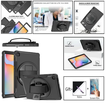 360 Sukimosi Dirželis Atramą Silikono Tablet Case for Samsung Galaxy Tab S6 Lite 10.4 Atveju SM P610 SM-P615 Apsauginis Dangtelis
