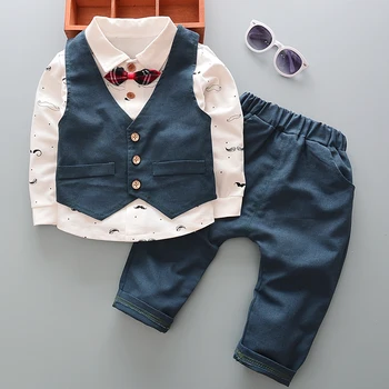 Nustatyti vaikų drabužių nustatyti berniukas, vaikams, drabužiai berniukams, mados Britų stiliaus vaikai mažai džentelmenas liemenė +marškinėliai +ziajać trijų dalių/set