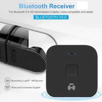 Bluetooth 5.0 Imtuvas RCA Audio Belaidžio tinklo Plokštę, 3.5 mm AUX Lizdas Muzikos Su Mic NFC Automobilių TV Garsiakalbius Auto ON/OFF
