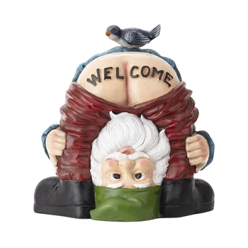 Juokinga Sveiki Gnome su Paukščių Statula Dekoratyvinis Išdaiga Nykštukas Dervos Lėlės Amatų Sodo Įėjimo 13.8*15cm FBS889