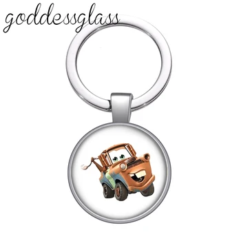 Disney Pixar McQueen Mater Jackson Matinis stiklas cabochon keychain Maišą Automobilio raktų grandinės Žiedas Turėtojas Pakabukai keychains dovana