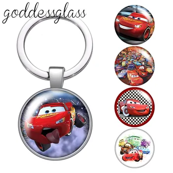 Disney Pixar McQueen Mater Jackson Matinis stiklas cabochon keychain Maišą Automobilio raktų grandinės Žiedas Turėtojas Pakabukai keychains dovana
