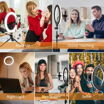 10 Colių Selfie LED Šviesos Žiedas su Trikojis Stovas Pritemdomi Fotografija Apšvietimo Mobilųjį Telefoną Išmanųjį telefoną Makiažas Foto Žiedas Lempos
