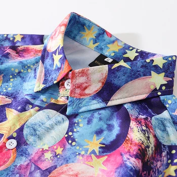 Hip-Hop Marškinėliai Vyrams Harajuku Grafika Galaxy Spausdinti Vasaros Paplūdimio Marškinių Kišenėje Havajų Trumpas Rankovės Mados Drabužių Streetwear