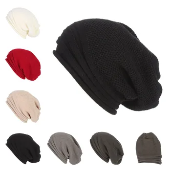 6 Spalvų Karšto Mados Moterų Skrybėlės, Kepurės Žiemą Baggy Slouchy Beanie Skrybėlių Vilnos Megzti Šilta Kepurė Vyrams, Moterims