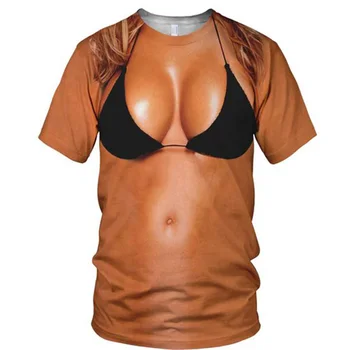 FEMSKIS Netikrą trijų dalių vyrų ir moterų trumparankoviai 2021 m. vasarą naujas naktinis klubas 3D T-shirt spausdinti pilvo raumenų viršų