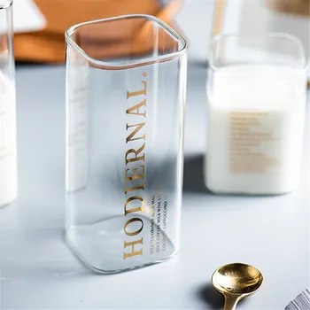 Elegantiškos Kvadratinių Stiklo Puodelis Kūrybos Aukso Raidė Spausdinimo Pusryčiai Pieno Kavos Puodelį, Krištolas Skaidrus Karščiui atsparaus Drinkware Dovana